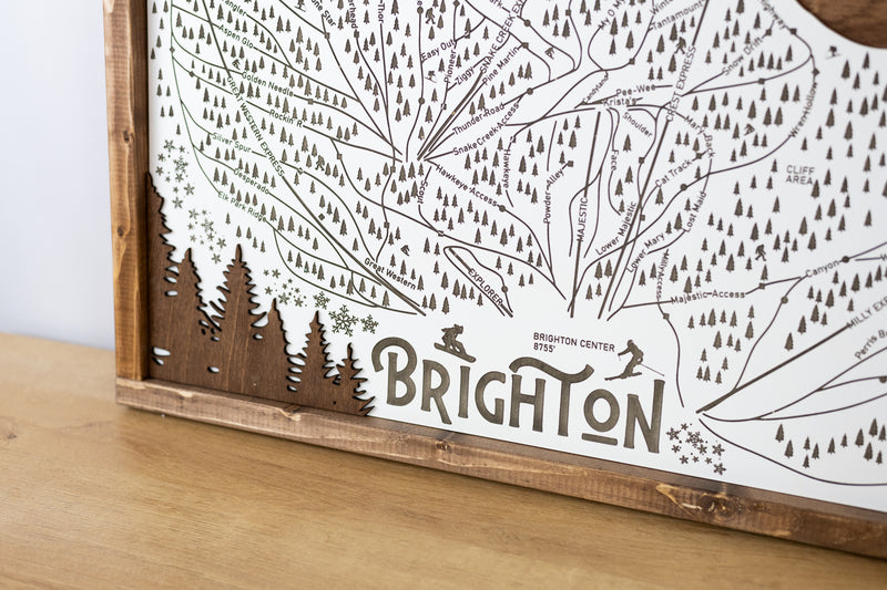 Brighton Ski Resort Map Sign | Laser Engraved & Framed Wall Art