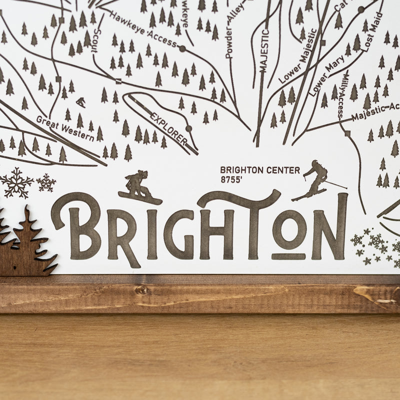 Brighton Ski Resort Map Sign | Laser Engraved & Framed Wall Art