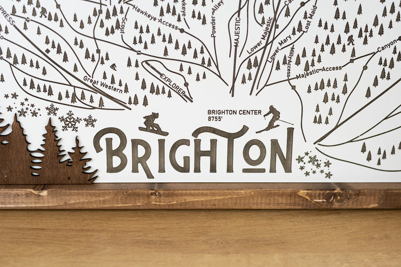 Brighton Ski Resort Map Sign | Laser Engraved & Framed Wall Art