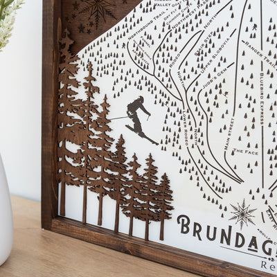 Brundage Mountain Ski Resort Map Sign | Laser Engraved & Framed Wall Art