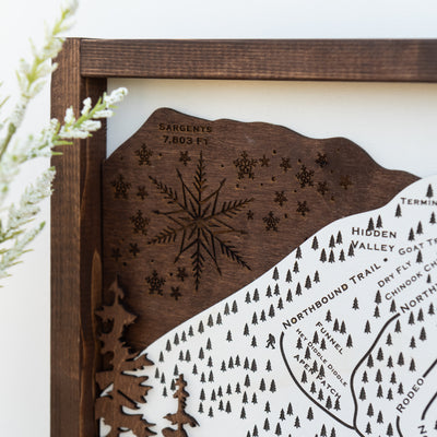 Brundage Mountain Ski Resort Map Sign | Laser Engraved & Framed Wall Art