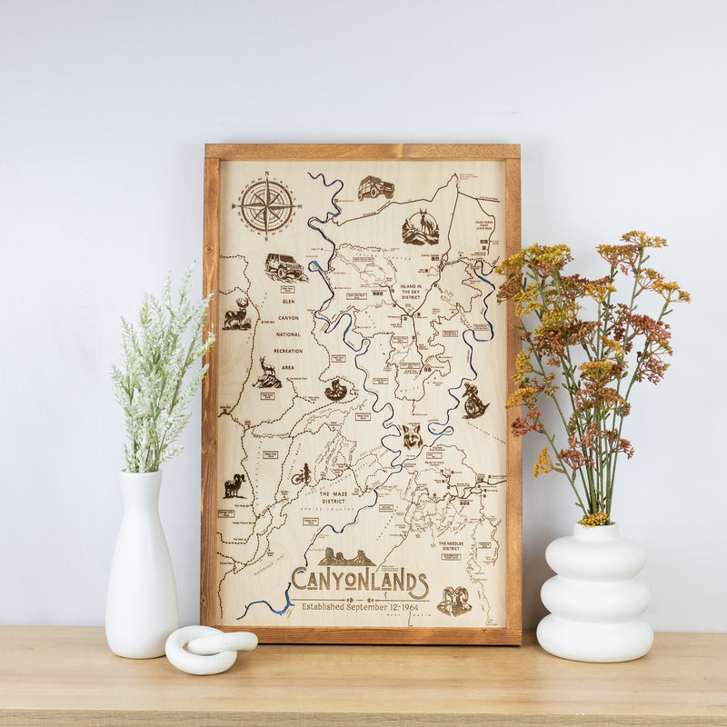 Canyonlands Topo Map Sign | Laser Engraved & Framed Wall Art