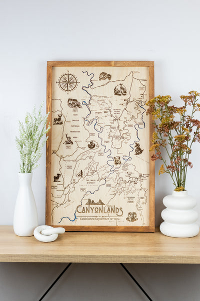 Canyonlands Topo Map Sign | Laser Engraved & Framed Wall Art