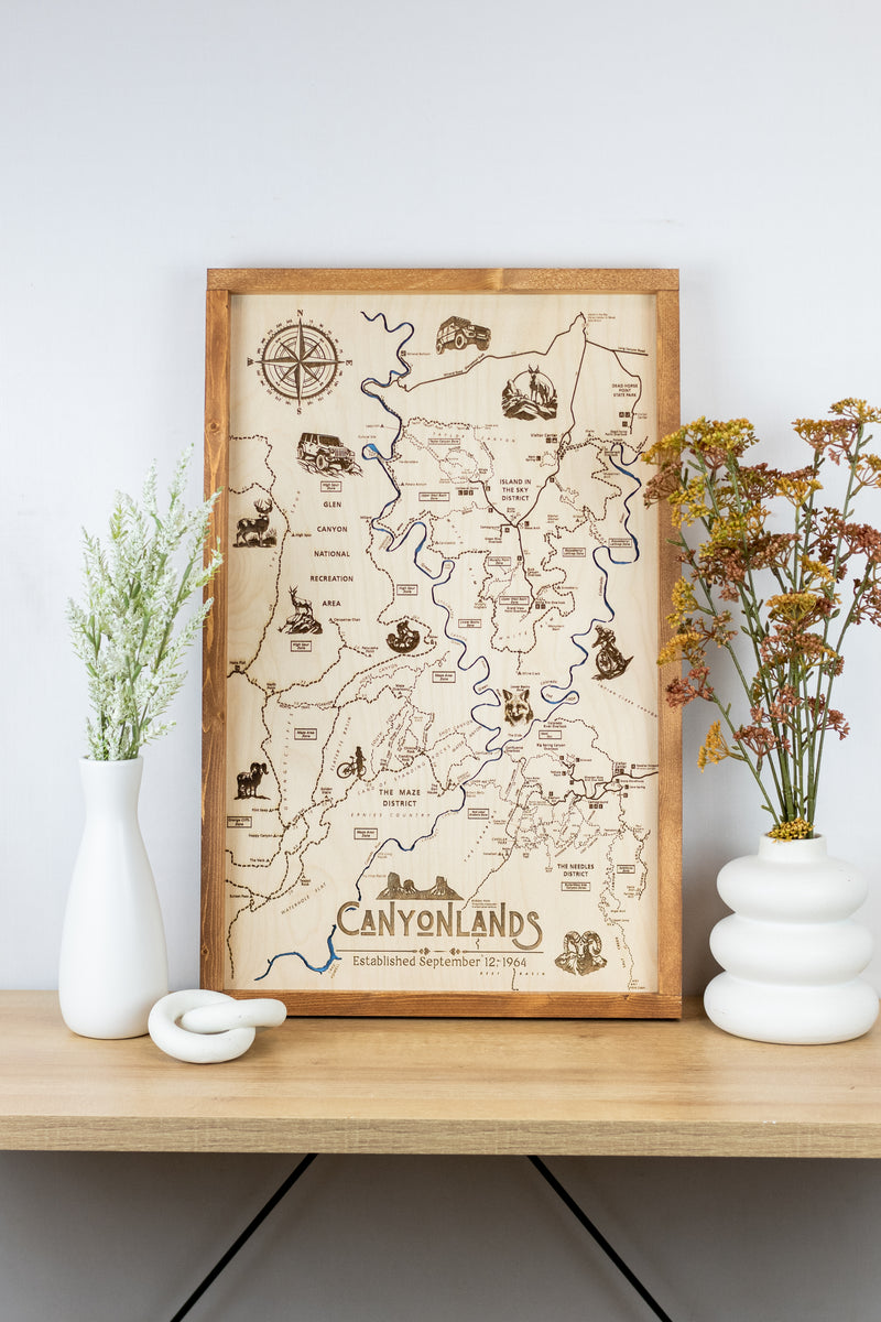 Canyonlands Topo Map Sign | Laser Engraved & Framed Wall Art