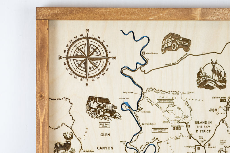 Canyonlands Topo Map Sign | Laser Engraved & Framed Wall Art