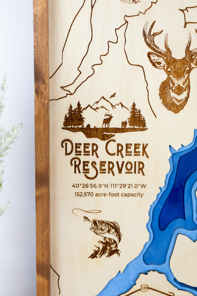Deer Creek Reservoir Topo Map Sign | Laser Engraved & Framed Wall Art