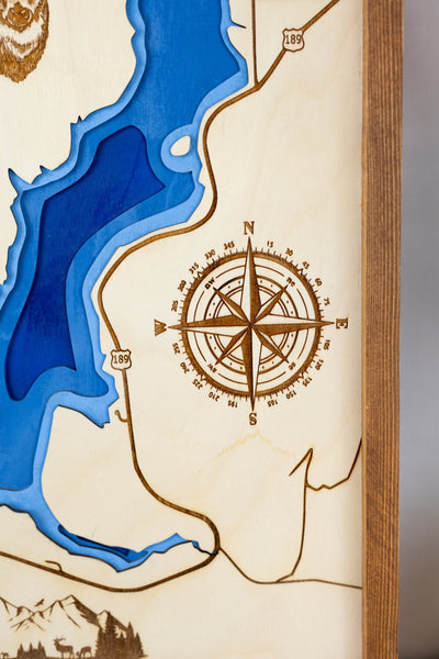 Deer Creek Reservoir Topo Map Sign | Laser Engraved & Framed Wall Art