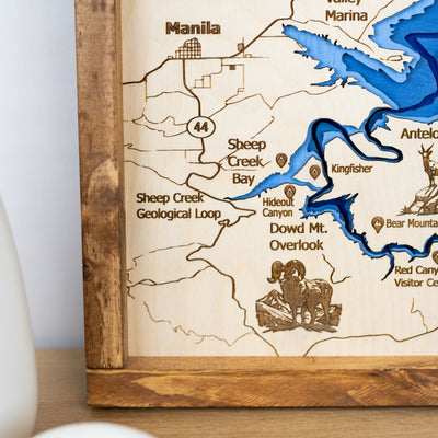 Flaming Gorge Topo Map Sign | Laser Engraved & Framed Wall Art