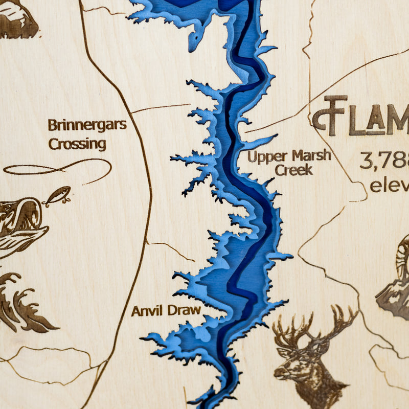 Flaming Gorge Topo Map Sign | Laser Engraved & Framed Wall Art