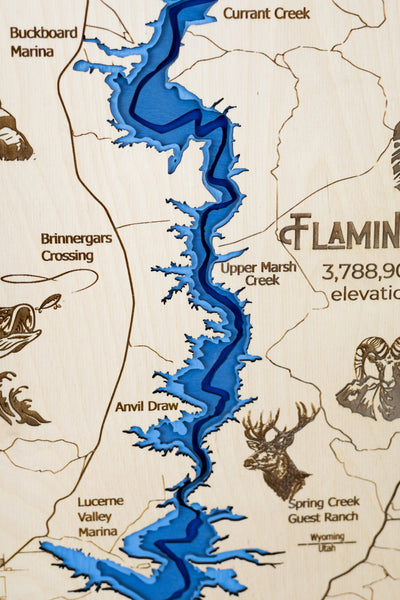 Flaming Gorge Topo Map Sign | Laser Engraved & Framed Wall Art