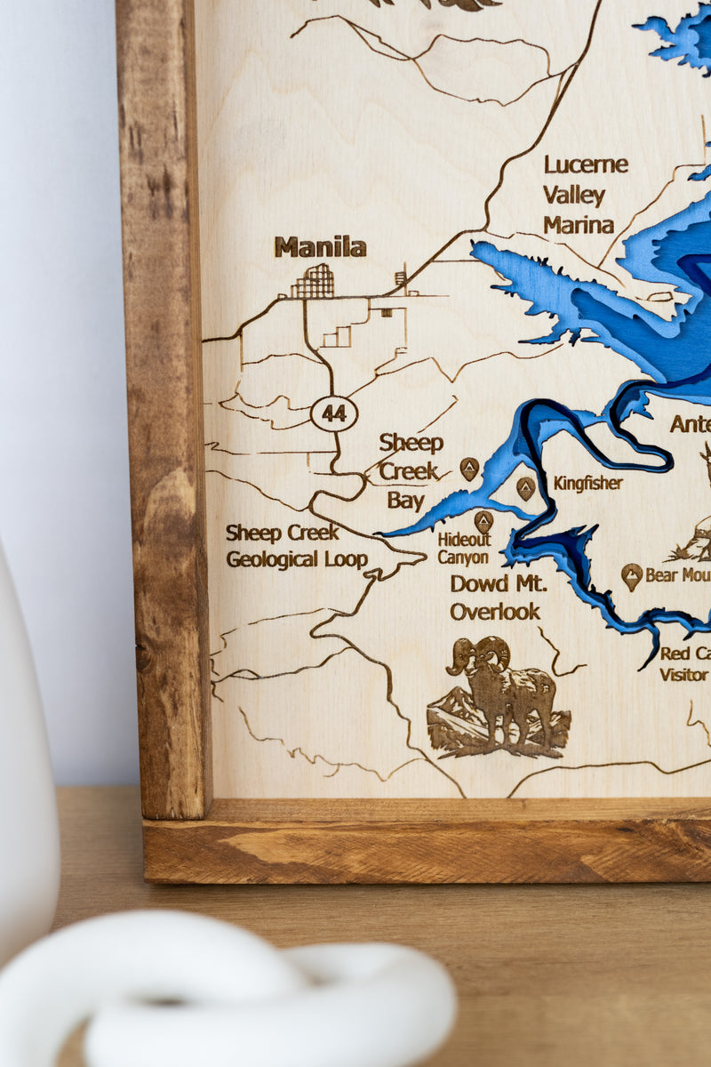 Flaming Gorge Topo Map Sign | Laser Engraved & Framed Wall Art