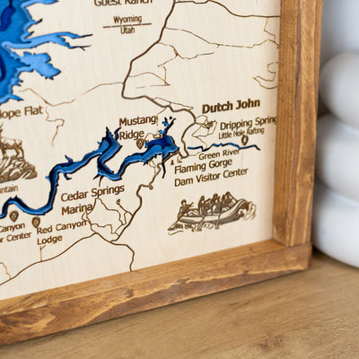 Flaming Gorge Topo Map Sign | Laser Engraved & Framed Wall Art