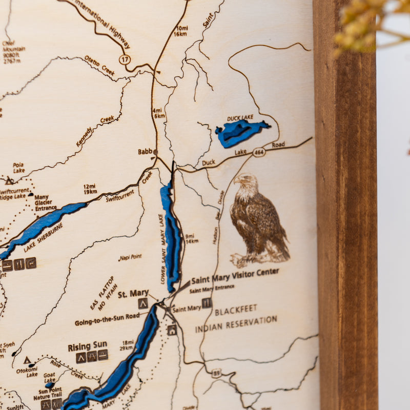Glacier National Park Topo Map Sign | Laser Engraved & Framed Wall Art