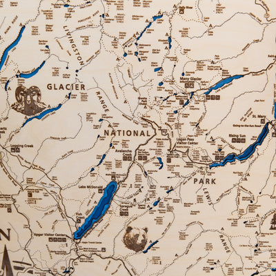 Glacier National Park Topo Map Sign | Laser Engraved & Framed Wall Art