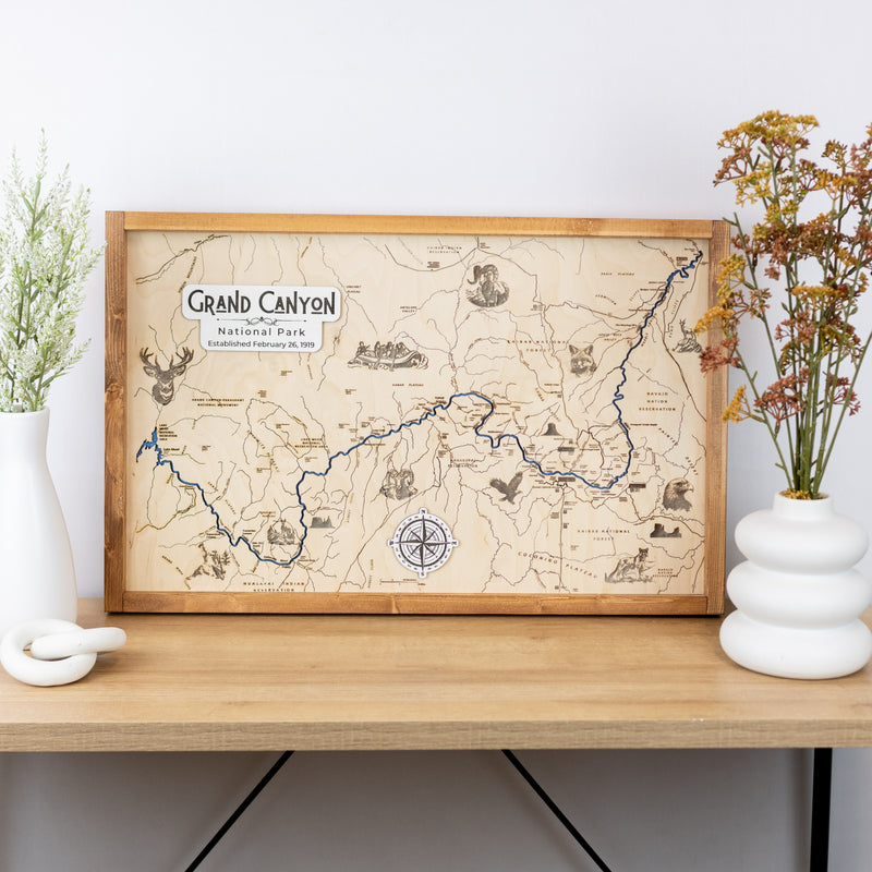 Grand Canyon Topo Map Sign | Laser Engraved & Framed Wall Art