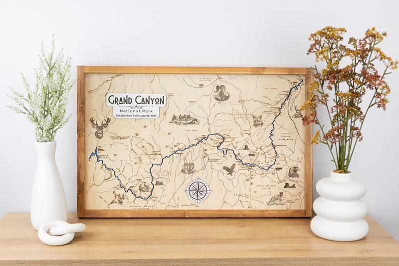 Grand Canyon Topo Map Sign | Laser Engraved & Framed Wall Art