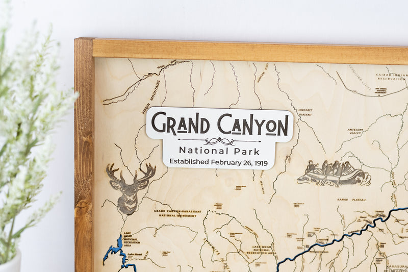Grand Canyon Topo Map Sign | Laser Engraved & Framed Wall Art