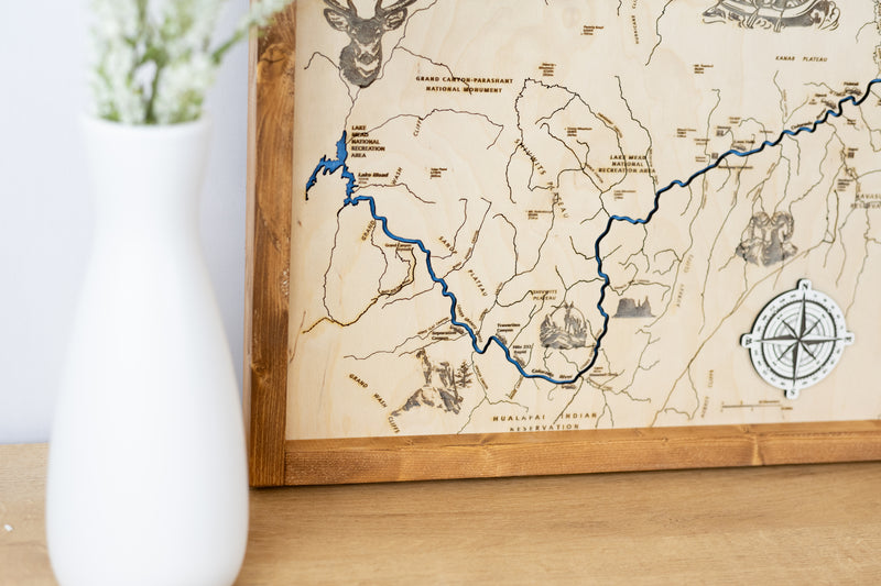 Grand Canyon Topo Map Sign | Laser Engraved & Framed Wall Art