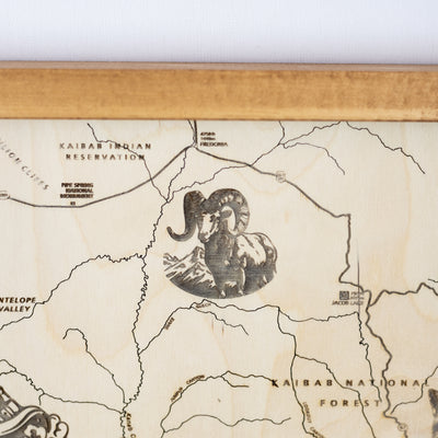 Grand Canyon Topo Map Sign | Laser Engraved & Framed Wall Art