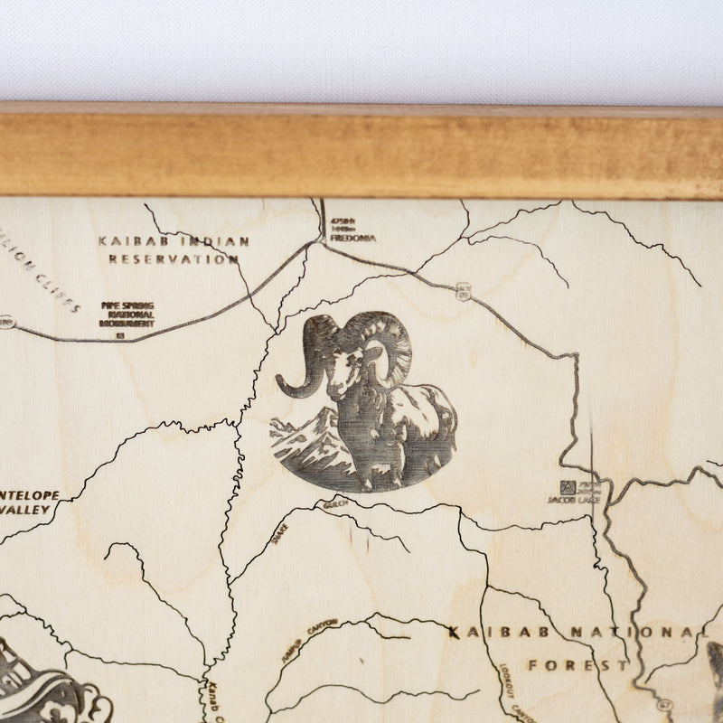 Grand Canyon Topo Map Sign | Laser Engraved & Framed Wall Art