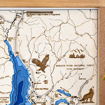 Grand Teton National Park Topo Map Sign | Laser Engraved & Framed Wall Art