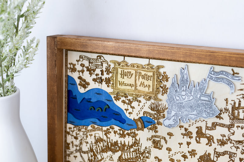 Harry Potter Wizard Map Sign | Laser Engraved & Framed Wall Art