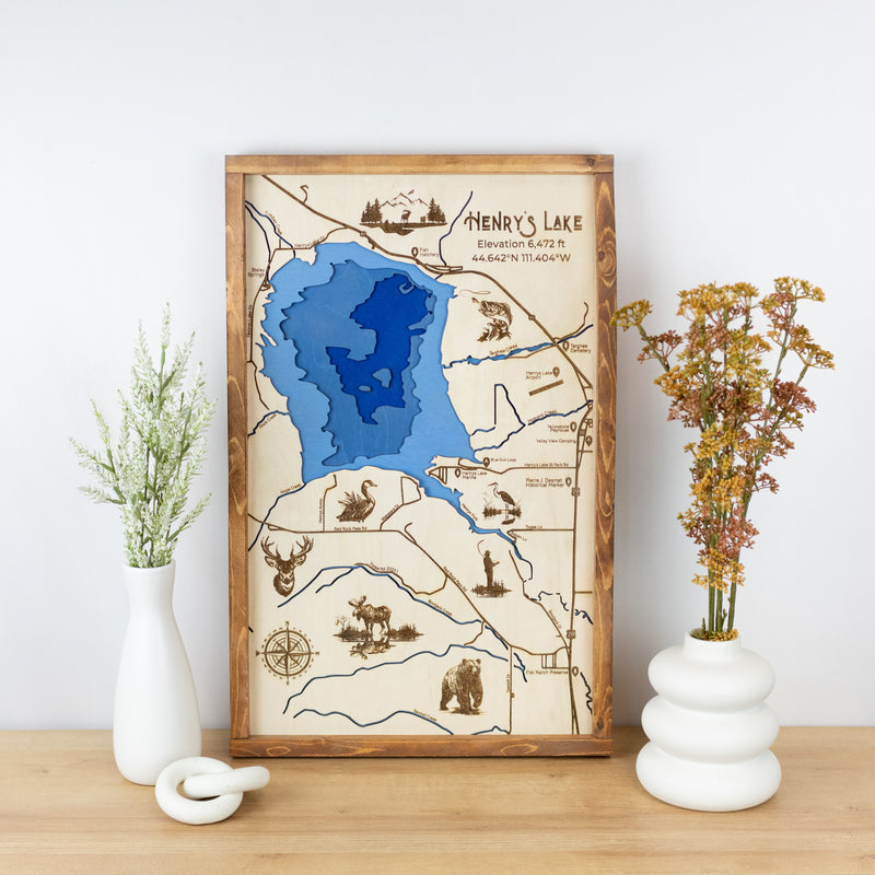  Laser-engraved wooden map of Henry&