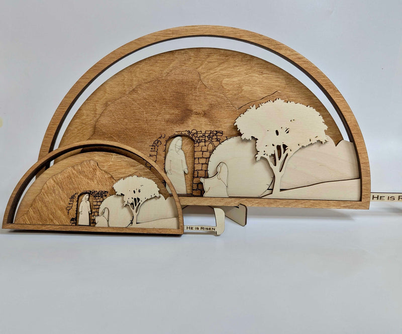 Easter Creche | Handcrafted Resurrection Display of Jesus Christ and the Tomb