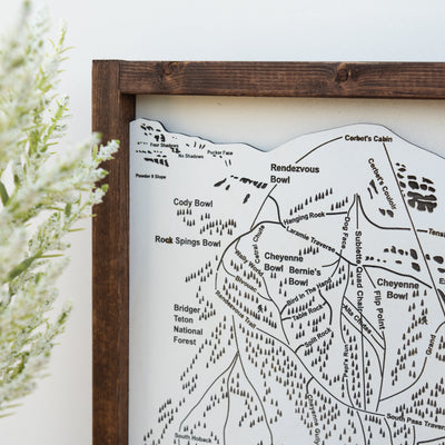Jackson Hole Ski Resort Map Sign | Laser Engraved & Framed Wall Art