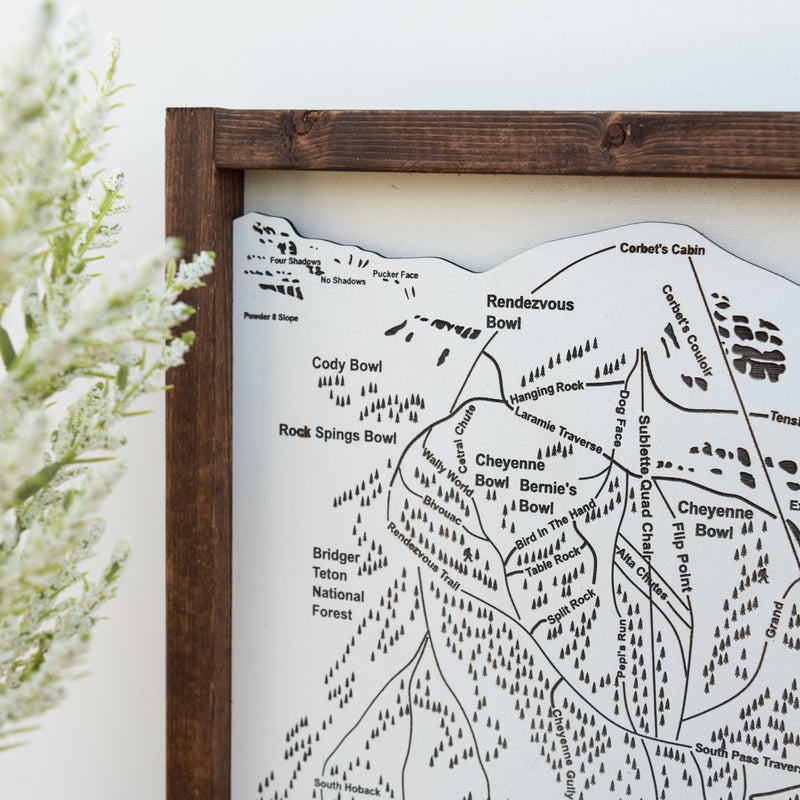 Jackson Hole Ski Resort Map Sign | Laser Engraved & Framed Wall Art