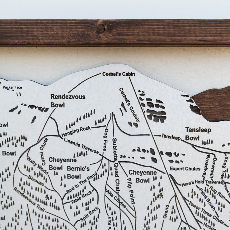 Jackson Hole Ski Resort Map Sign | Laser Engraved & Framed Wall Art