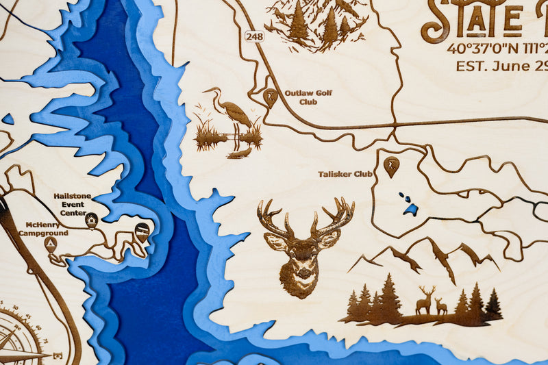 Jordanelle State Park Topo Map Sign | Laser Engraved & Framed Wall Art