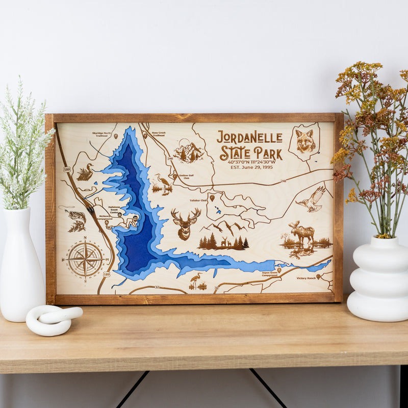 Jordanelle State Park Topo Map Sign | Laser Engraved & Framed Wall Art