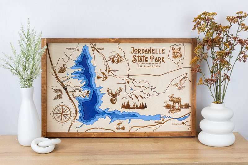 Jordanelle State Park Topo Map Sign | Laser Engraved & Framed Wall Art