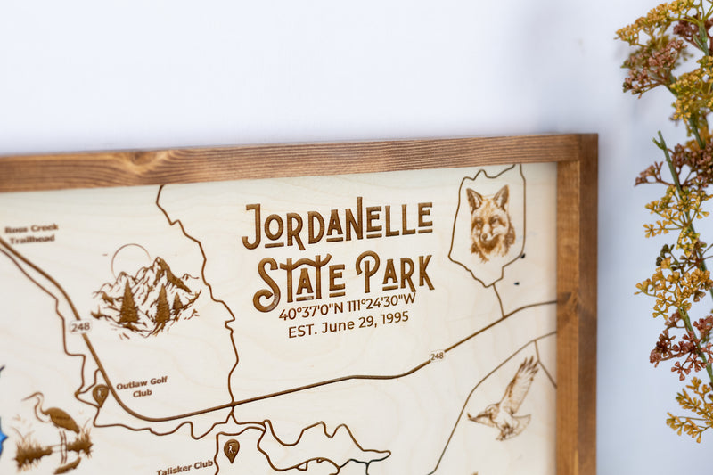Jordanelle State Park Topo Map Sign | Laser Engraved & Framed Wall Art