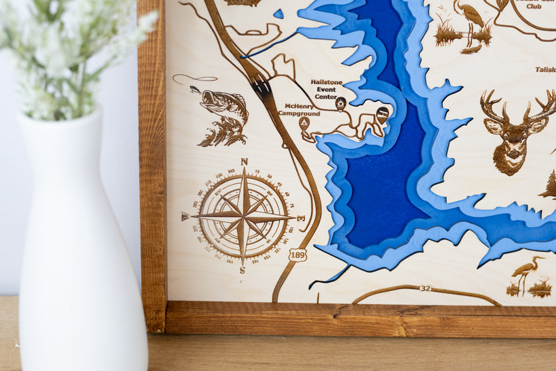 Jordanelle State Park Topo Map Sign | Laser Engraved & Framed Wall Art