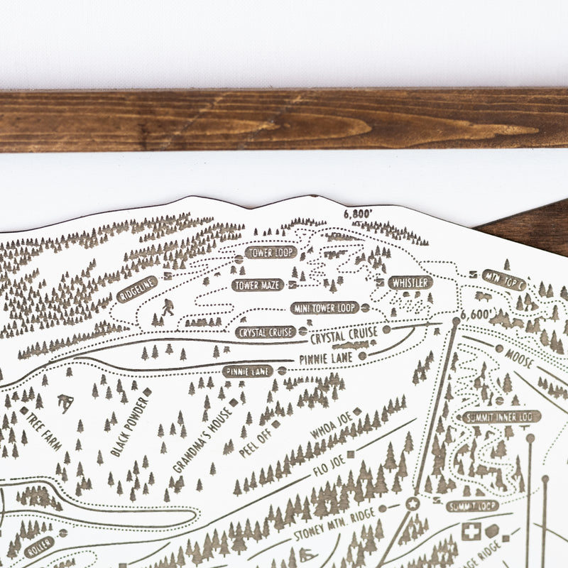 Kelly Canyon Ski Resort Map Sign | Laser Engraved & Framed Wall Art