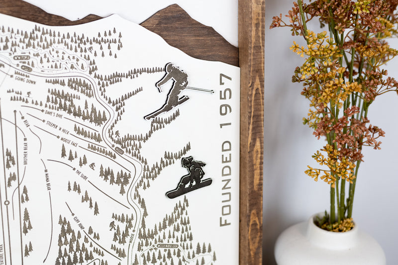 Kelly Canyon Ski Resort Map Sign | Laser Engraved & Framed Wall Art