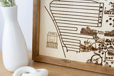Lagoon Amusement Park Topo Map Sign | Laser Engraved & Framed Wall Art