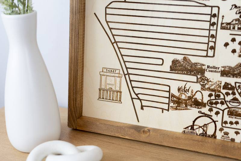 Lagoon Amusement Park Topo Map Sign | Laser Engraved & Framed Wall Art