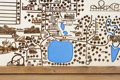 Lagoon Amusement Park Topo Map Sign | Laser Engraved & Framed Wall Art