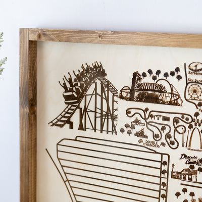 Lagoon Amusement Park Topo Map Sign | Laser Engraved & Framed Wall Art