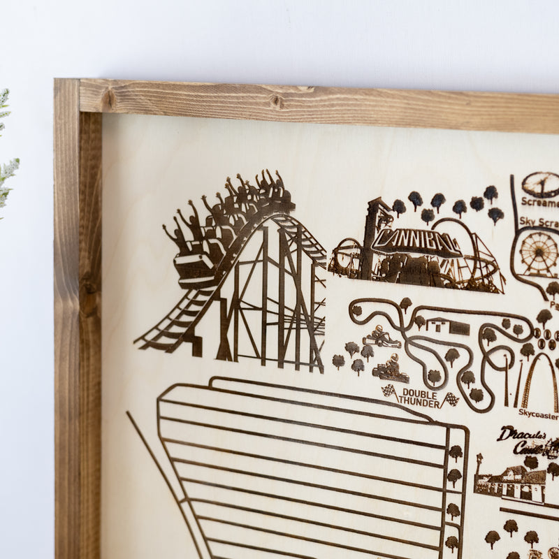 Lagoon Amusement Park Topo Map Sign | Laser Engraved & Framed Wall Art