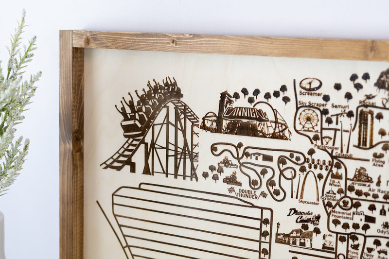 Lagoon Amusement Park Topo Map Sign | Laser Engraved & Framed Wall Art