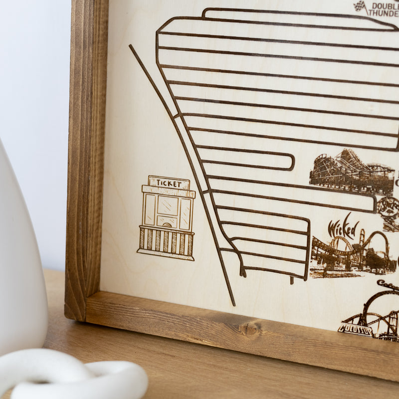 Lagoon Amusement Park Topo Map Sign | Laser Engraved & Framed Wall Art