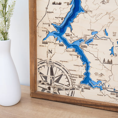 Lake Coeur D'Alene Topo Map Sign | Laser Engraved & Framed Wall Art