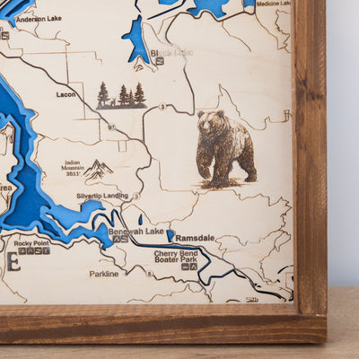 Lake Coeur D'Alene Topo Map Sign | Laser Engraved & Framed Wall Art