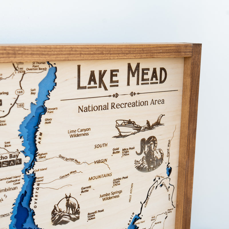 Lake Mead Topo Map Sign | Laser Engraved & Framed Wall Art