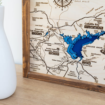 Lake Mead Topo Map Sign | Laser Engraved & Framed Wall Art