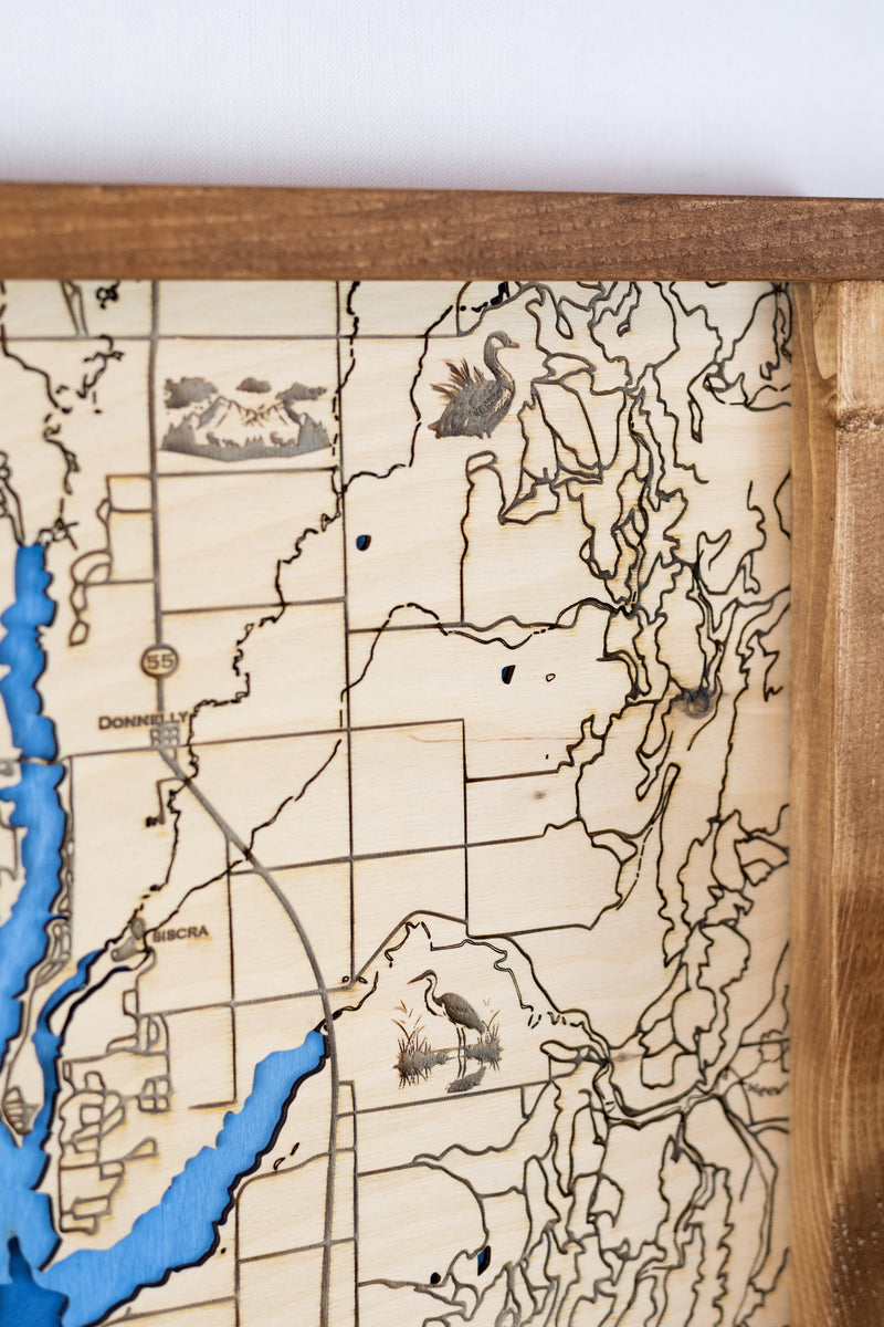 Lake Cascade Topo Map Sign | Laser Engraved & Framed Wall Art